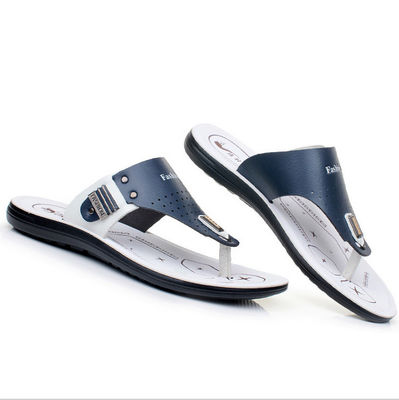 Sandal kulit asli pria outdoor buatan tangan Round Toe Pria Pantai Flip Flops