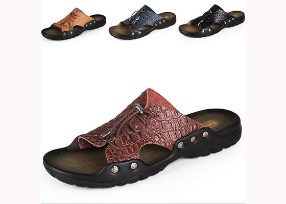 Sandal musim panas kulit pria pantai, sepatu kulit split khusus