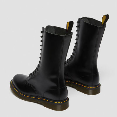 Round Toe Boots Kulit Wanita Hitam Military Style Boots Untuk Olahraga / Bisnis