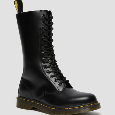 Round Toe Boots Kulit Wanita Hitam Military Style Boots Untuk Olahraga / Bisnis
