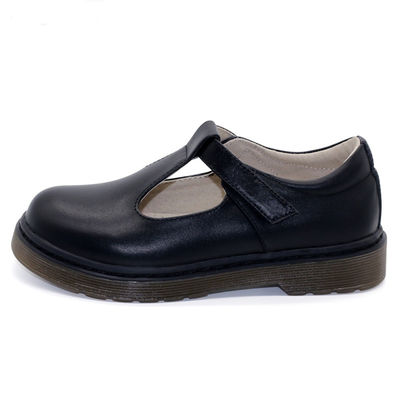 Anak-anak T-Bar Kulit Sepatu Sekolah Round Toe Dengan Sol Karet