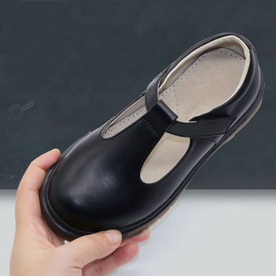 Anak-anak T-Bar Kulit Sepatu Sekolah Round Toe Dengan Sol Karet