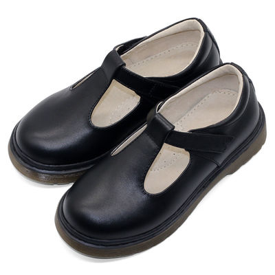 Anak-anak T-Bar Kulit Sepatu Sekolah Round Toe Dengan Sol Karet