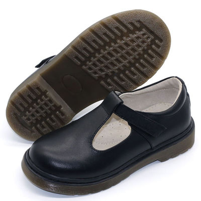 Anak-anak T-Bar Kulit Sepatu Sekolah Round Toe Dengan Sol Karet