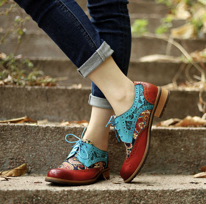 British Style Wanita Brogue Oxford Sepatu Multi Warna Wanita Kulit Derby Sepatu
