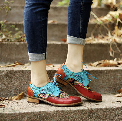 British Style Wanita Brogue Oxford Sepatu Multi Warna Wanita Kulit Derby Sepatu