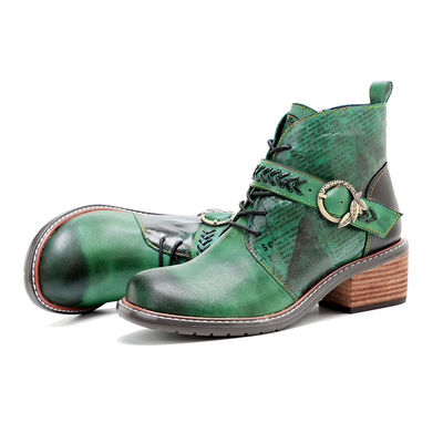 Gaya Retro Casual Boots Kulit Wanita Sepatu rendah Sepatu bulat