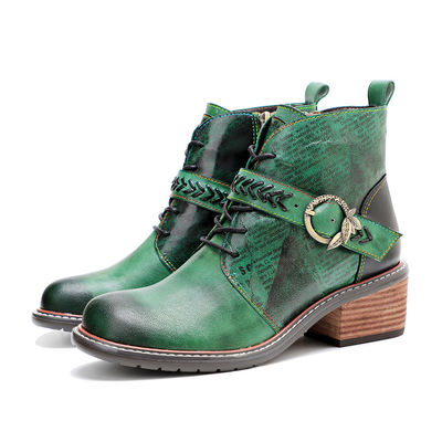Gaya Retro Casual Boots Kulit Wanita Sepatu rendah Sepatu bulat