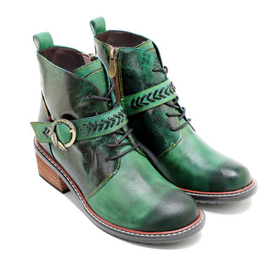 Gaya Retro Casual Boots Kulit Wanita Sepatu rendah Sepatu bulat