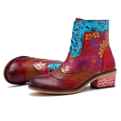 Vintage asli kulit Cowgirl sepatu bot, wanita kulit Sepatu pergelangan kaki Ukuran besar