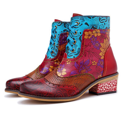 Vintage asli kulit Cowgirl sepatu bot, wanita kulit Sepatu pergelangan kaki Ukuran besar