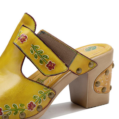 Kuning Fashion Wanita Sandal Bunga T-Strap Wanita Kulit Clogs Sandal