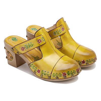 Kuning Fashion Wanita Sandal Bunga T-Strap Wanita Kulit Clogs Sandal