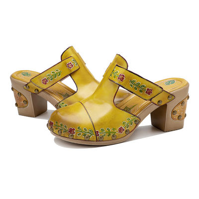 Kuning Fashion Wanita Sandal Bunga T-Strap Wanita Kulit Clogs Sandal