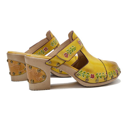 Kuning Fashion Wanita Sandal Bunga T-Strap Wanita Kulit Clogs Sandal