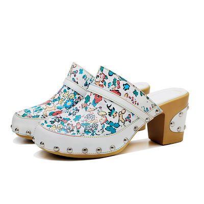 Berwarna-warni Bohemian Mules Platform Blok Heel Sandal Kulit Clogs Sepatu