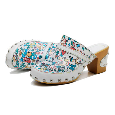 Berwarna-warni Bohemian Mules Platform Blok Heel Sandal Kulit Clogs Sepatu