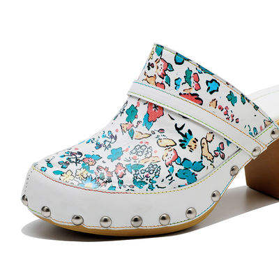 Berwarna-warni Bohemian Mules Platform Blok Heel Sandal Kulit Clogs Sepatu