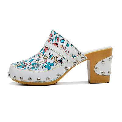 Berwarna-warni Bohemian Mules Platform Blok Heel Sandal Kulit Clogs Sepatu
