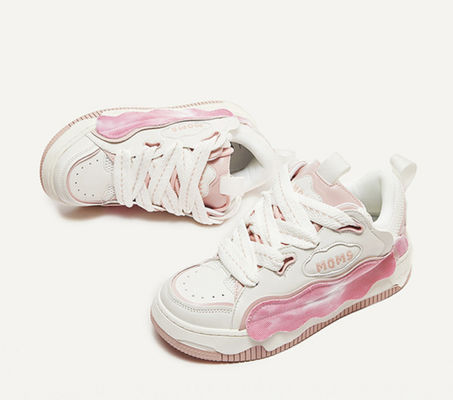 Lace Up Wanita Kulit Sepatu Sneaker Casual tebal Sol Kasual Sepatu