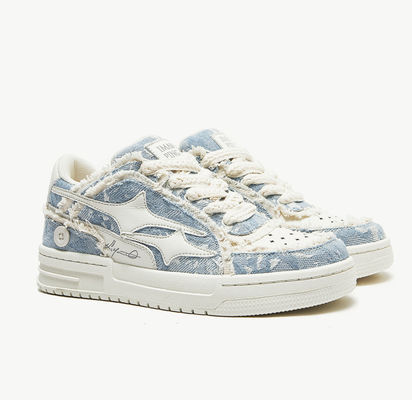 Custom Wanita Kulit Sneaker Round Toe Kanvas Denim Sneaker