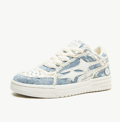 Custom Wanita Kulit Sneaker Round Toe Kanvas Denim Sneaker