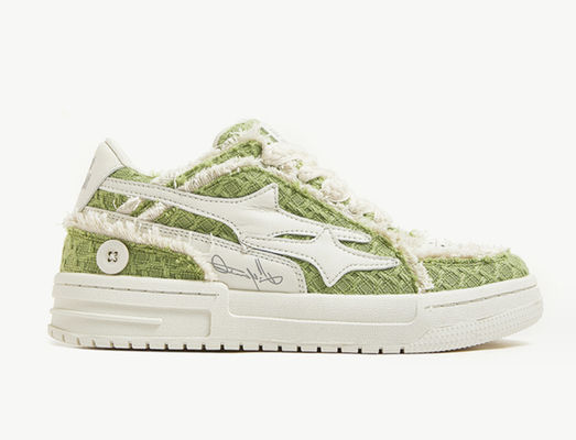 Custom Wanita Kulit Sneaker Round Toe Kanvas Denim Sneaker