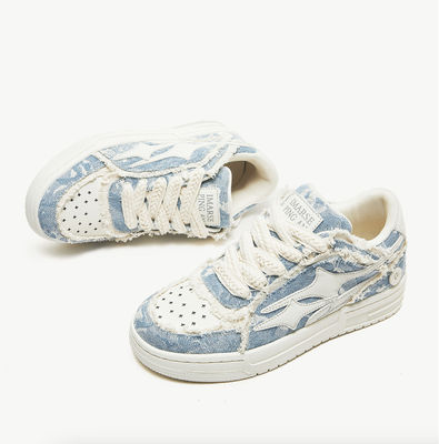 Custom Wanita Kulit Sneaker Round Toe Kanvas Denim Sneaker