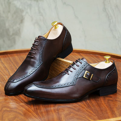 Embossing Patent Kulit Pria formal Dress Sepatu Brown ODM disetujui