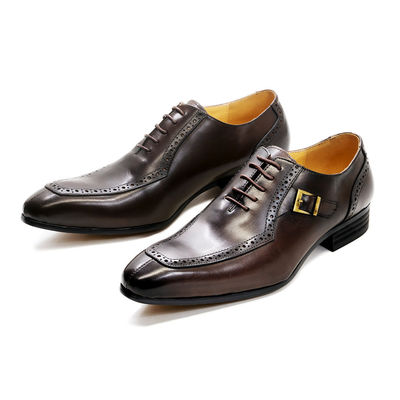 Embossing Patent Kulit Pria formal Dress Sepatu Brown ODM disetujui