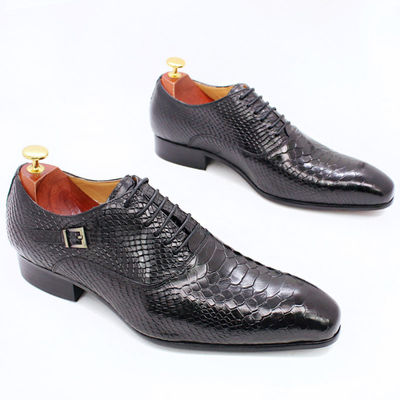 Sepatu Kulit Pria Patent Sepatu Sepatu Sepatu Pria Berkeping Mencuat Sepatu Dengan Pola Ular Palsu