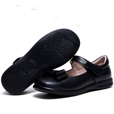 Sepatu sekolah kulit paten Unisex Flat Heel dengan tali Sol karet