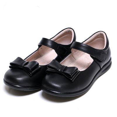Sepatu sekolah kulit paten Unisex Flat Heel dengan tali Sol karet