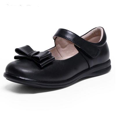 Sepatu sekolah kulit paten Unisex Flat Heel dengan tali Sol karet