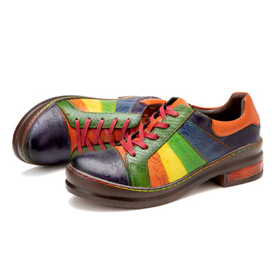 Solid Pattern Wanita Sepatu Pakaian Disesuaikan tangan dipoles Pelangi Flat Sepatu