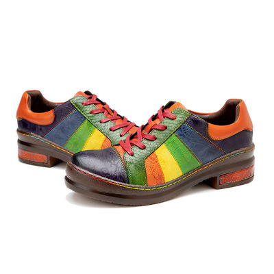 Solid Pattern Wanita Sepatu Pakaian Disesuaikan tangan dipoles Pelangi Flat Sepatu