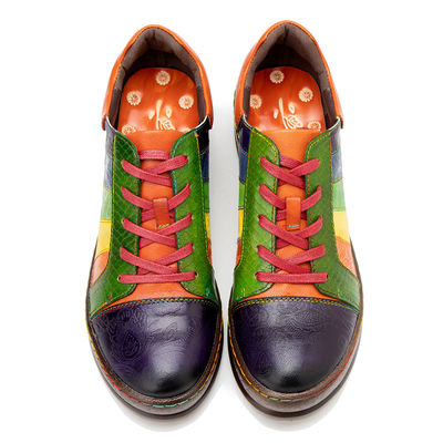 Solid Pattern Wanita Sepatu Pakaian Disesuaikan tangan dipoles Pelangi Flat Sepatu