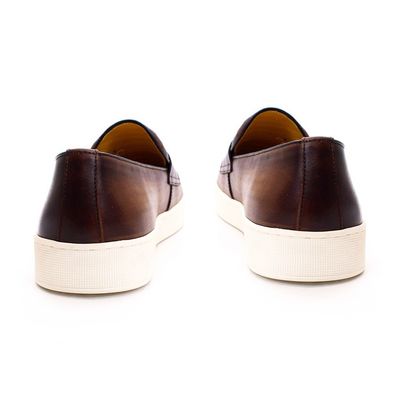 Pria dengan tumit rendah kaki bulat Slip On Sneakers, tekstur buaya Kulit kuda Loafers