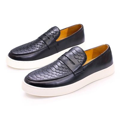 Pria Disesuaikan Slip On Sneakers Sepatu Round Toe Kulit Lining Sepatu