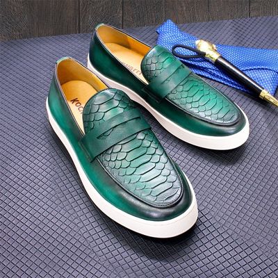 Pria Disesuaikan Slip On Sneakers Sepatu Round Toe Kulit Lining Sepatu