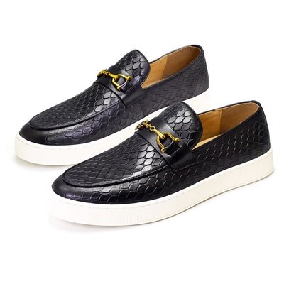 Semua Musim Pria Slip On Sneakers Kulit Asli Flat Boat Shoes Untuk Liburan