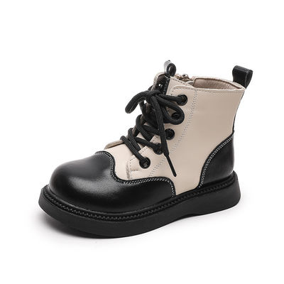 Sepatu Sekolah Kulit Anak laki-laki yang awet untuk kaki bulat dan renda untuk kenyamanan tambahan