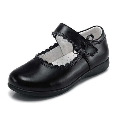 26-45 Sepatu sekolah kulit hitam dengan desain penutupan renda