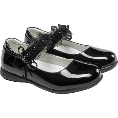 26-45 Sepatu sekolah kulit hitam dengan desain penutupan renda