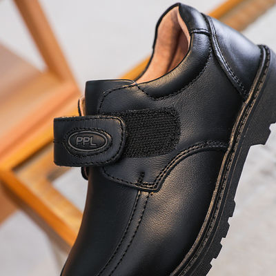 26-45 Sepatu sekolah kulit hitam dengan tumit datar dan renda yang dibuat