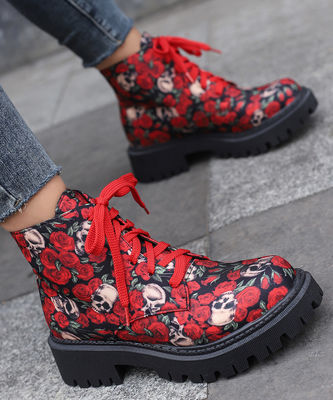 Karet Sol Boots Kulit Wanita Hitam Military Style Boots untuk Standar