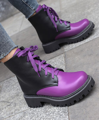 Karet Sol Boots Kulit Wanita Hitam Military Style Boots untuk Standar