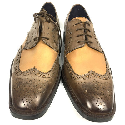 Iron Woven Men Woven Leather Lace Up Shoes Pointed Toe Flat Men Brown Wedding Shoes