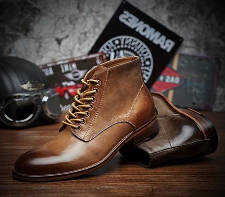Musim gugur Musim dingin Pria Pakaian Kulit Sepatu Sepatu Kulit Tinggi Sepatu Kulit Baja - Dipadatkan Dengan Pelus