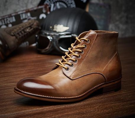 Musim gugur Musim dingin Pria Pakaian Kulit Sepatu Sepatu Kulit Tinggi Sepatu Kulit Baja - Dipadatkan Dengan Pelus
